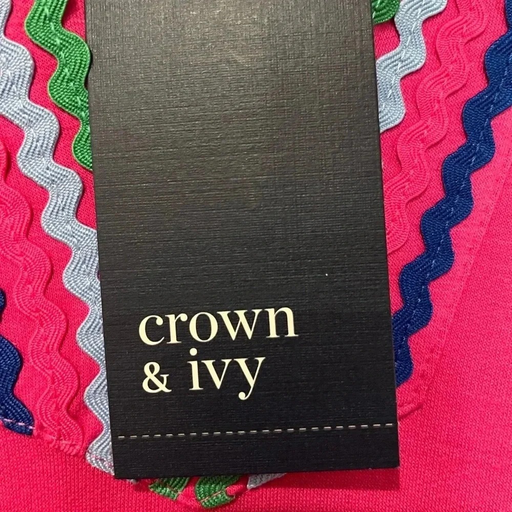 Crown & Ivy Pink Rave Tiered Rickrack Trim Mini Dress Medium sundress nwt - Picture 7 of 9